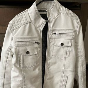 BKE White Faux Leather Racer Jacket S